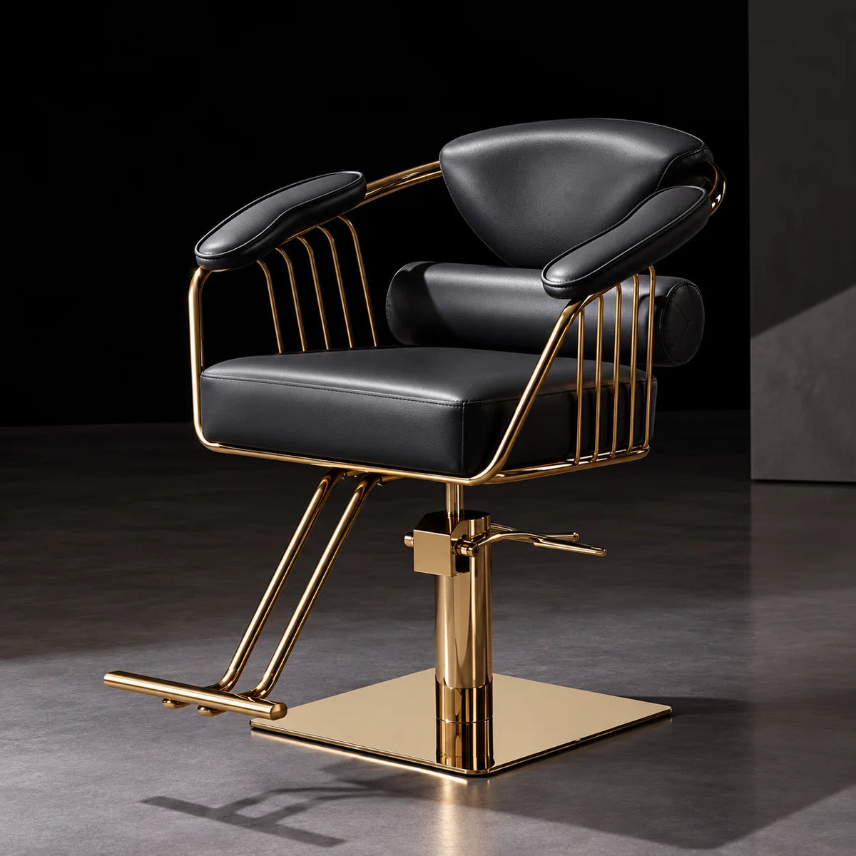 Barber Styling Chair with Gold Metal Frame