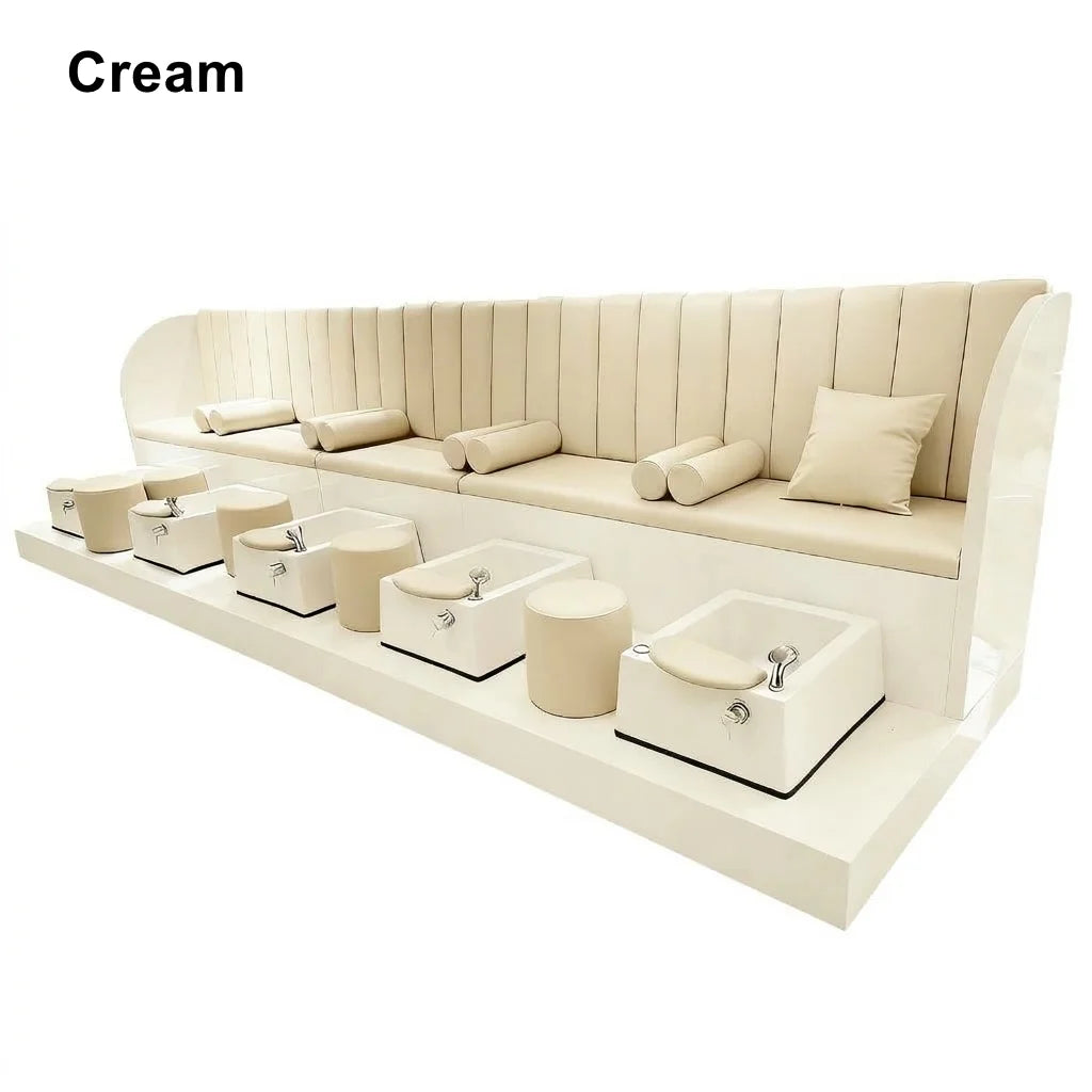 Four-Station Pedicure Bench with Integrated Foot Baths