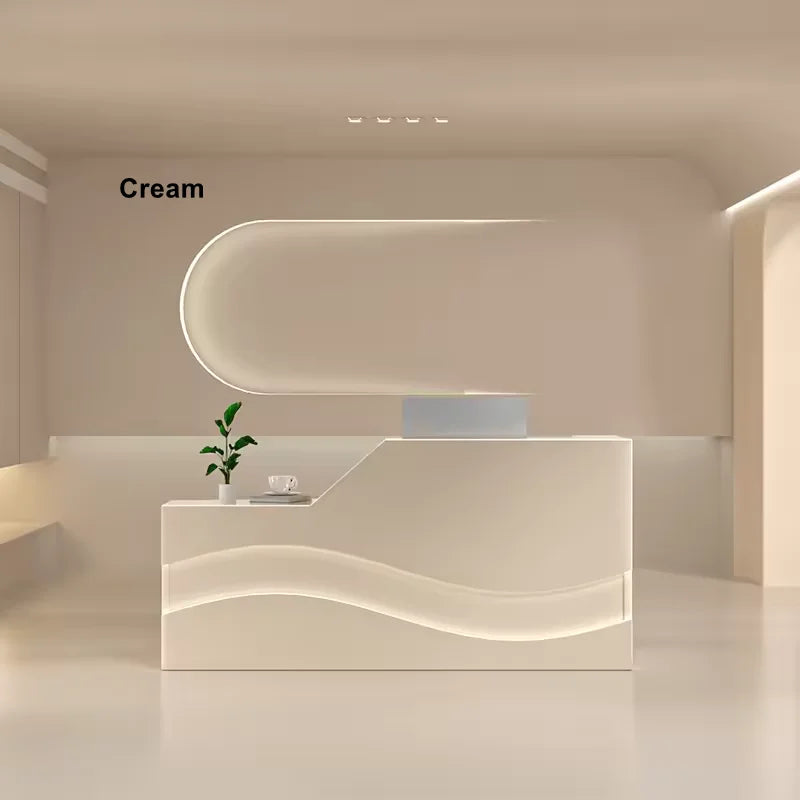 Modern Salon Reception Desk with Illuminated Wave Front