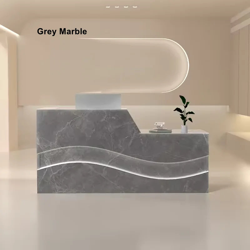 Modern Salon Reception Desk with Illuminated Wave Front