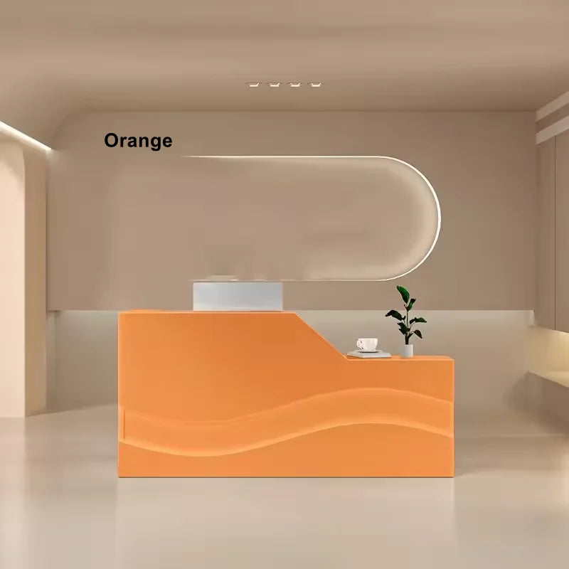 Modern Salon Reception Desk with Illuminated Wave Front