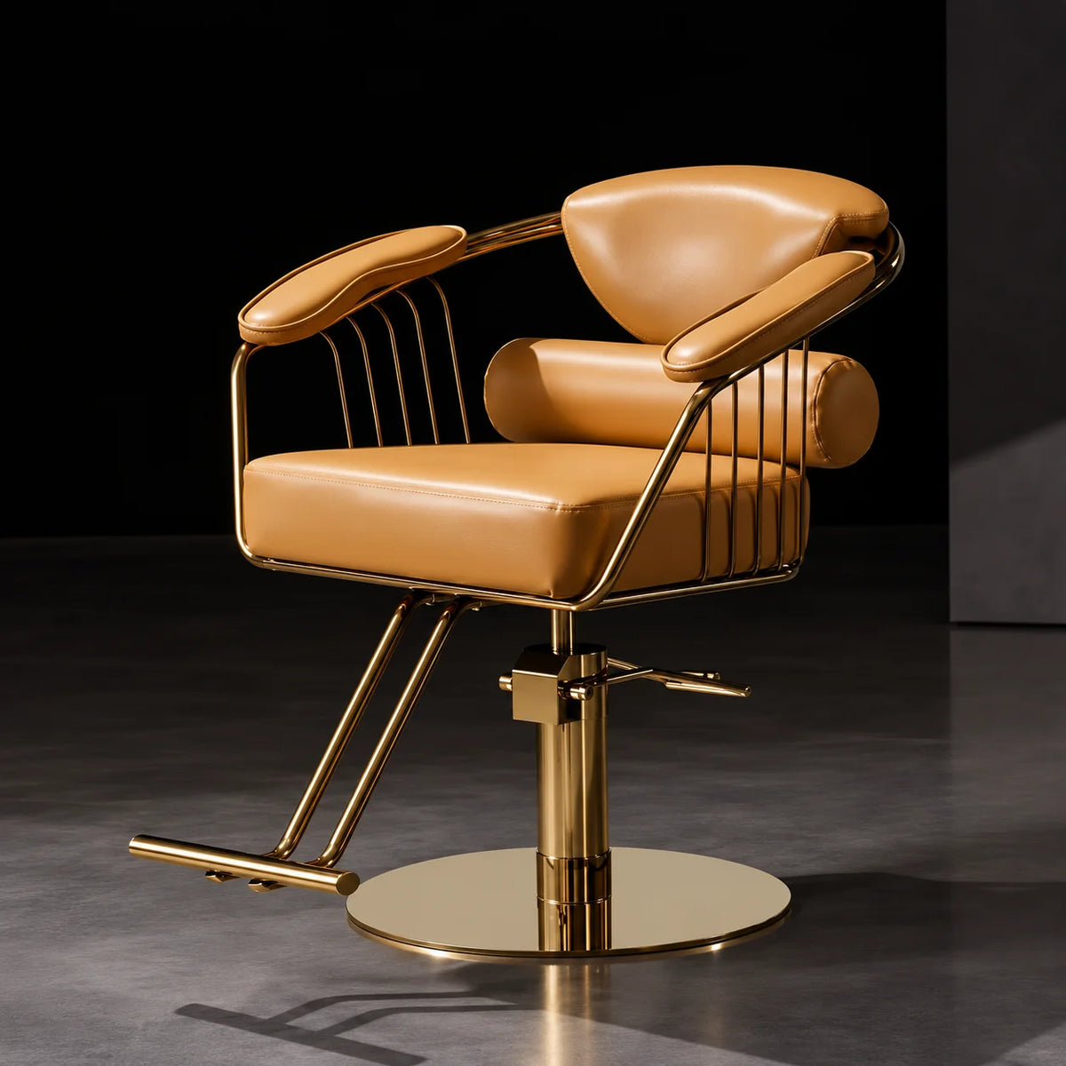 Barber Styling Chair with Gold Metal Frame