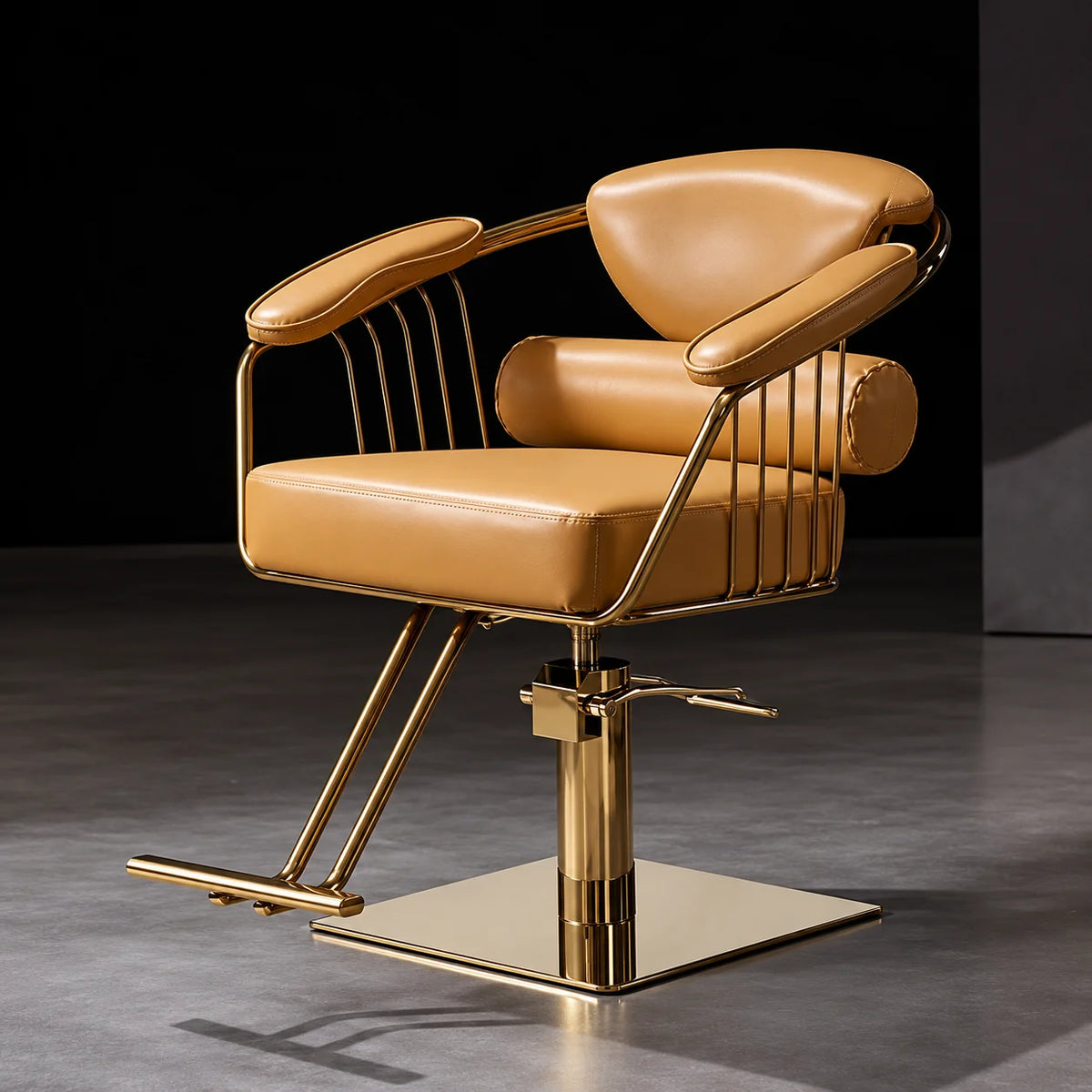 Barber Styling Chair with Gold Metal Frame