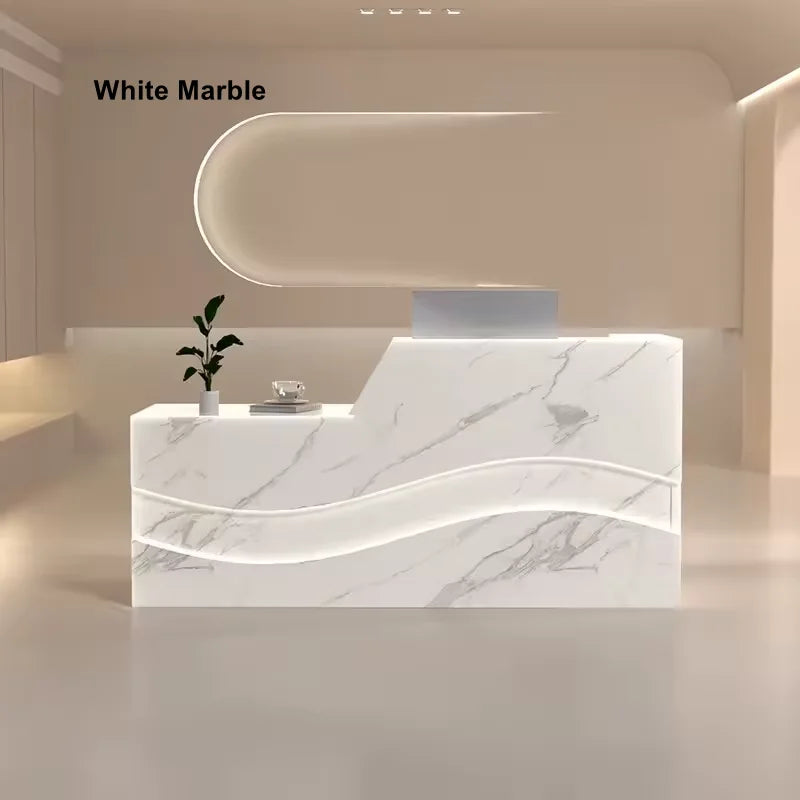 Modern Salon Reception Desk with Illuminated Wave Front