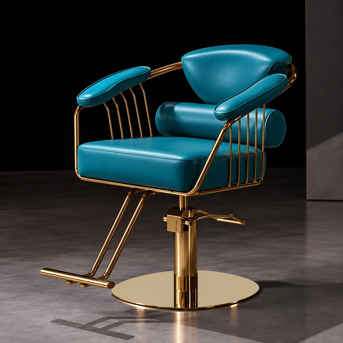 Barber Styling Chair with Gold Metal Frame